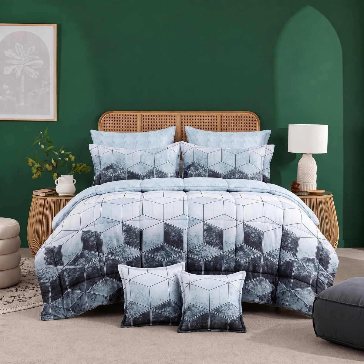 Blue Prism Grid - 8pcs Premium Comforter Set