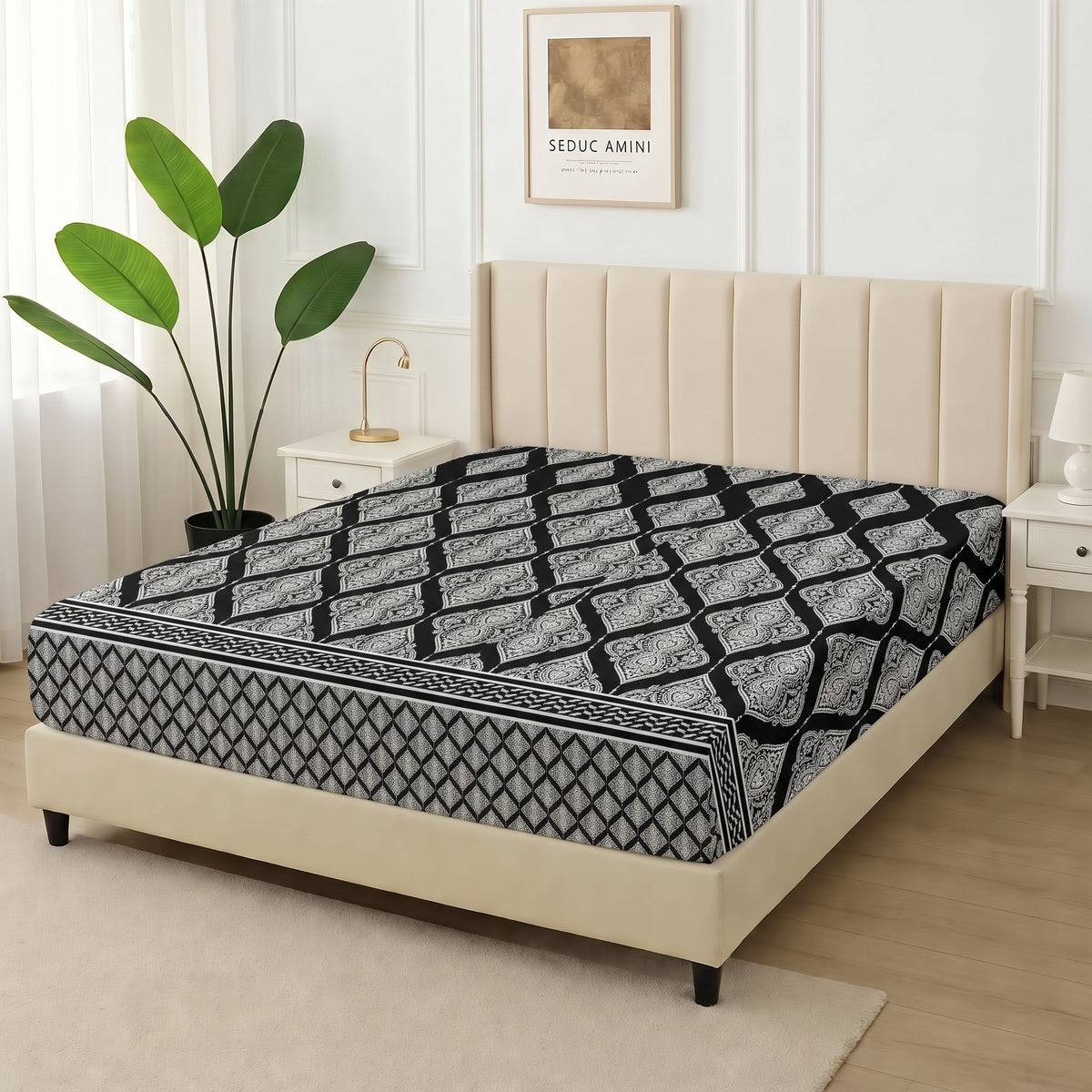 Black Leaves - Only Fitted Sheet