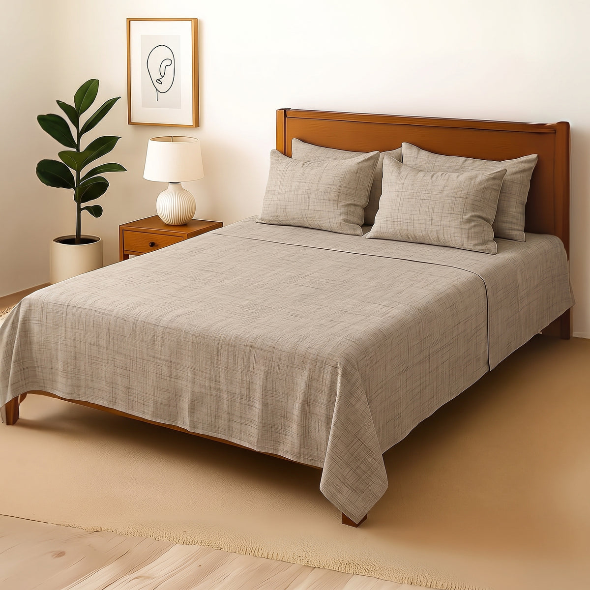 Flax Sanctuary - Bedsheet With 4 Pillow Covers