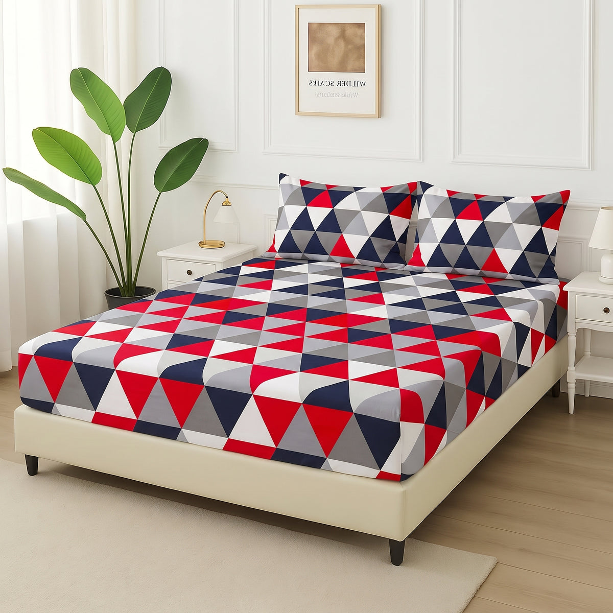 Red Tukri - Fitted Bedsheet Set