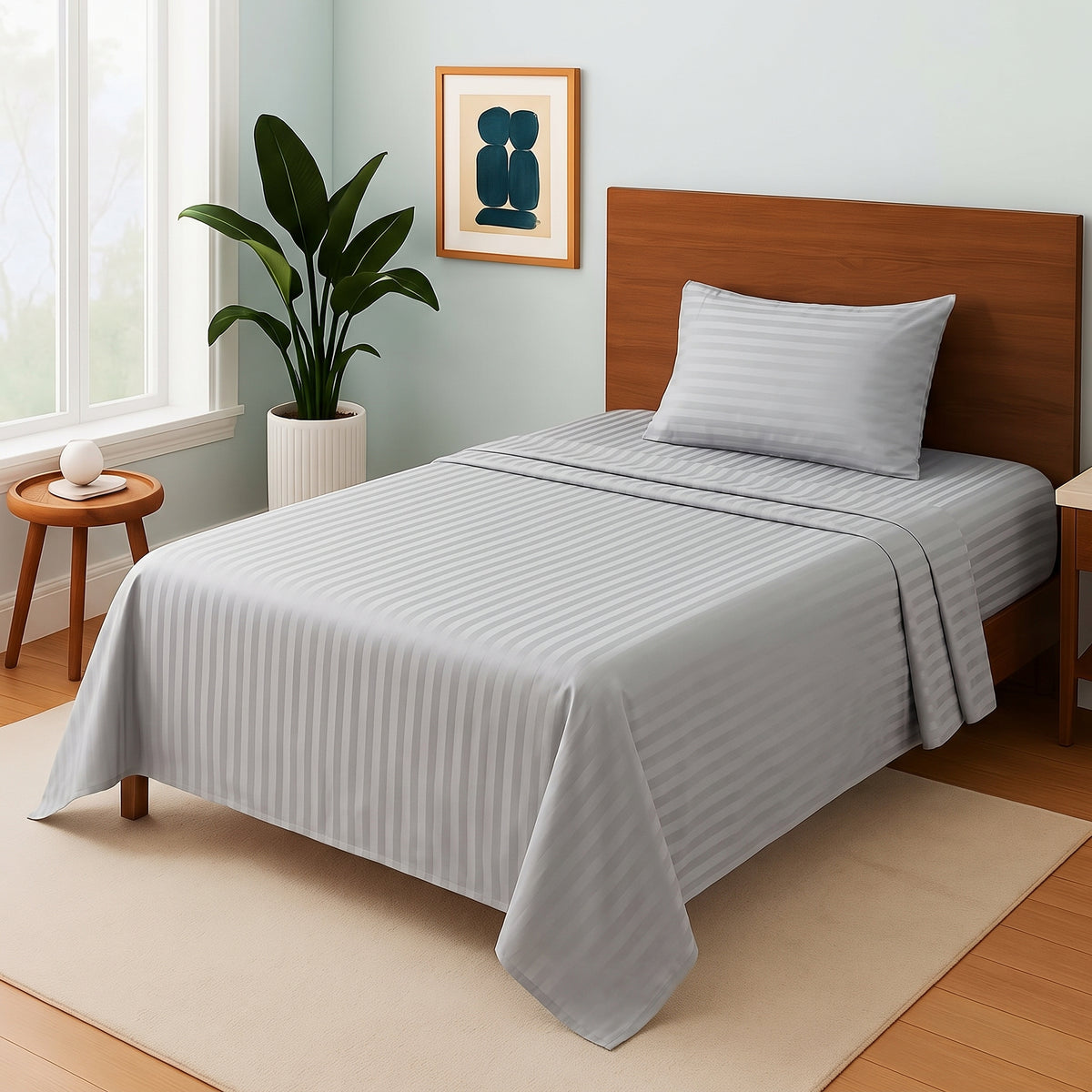 Silver Grey Stripe - Single Bedsheet Set