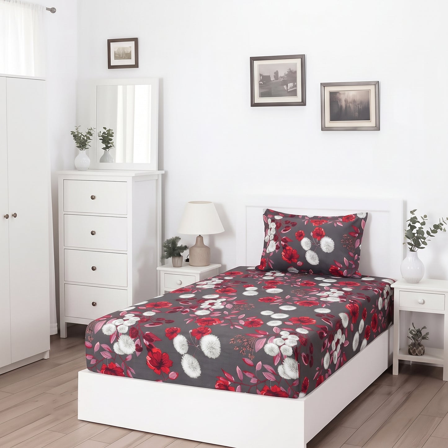Crimson Dusk - SINGLE Fitted Bedsheet Set