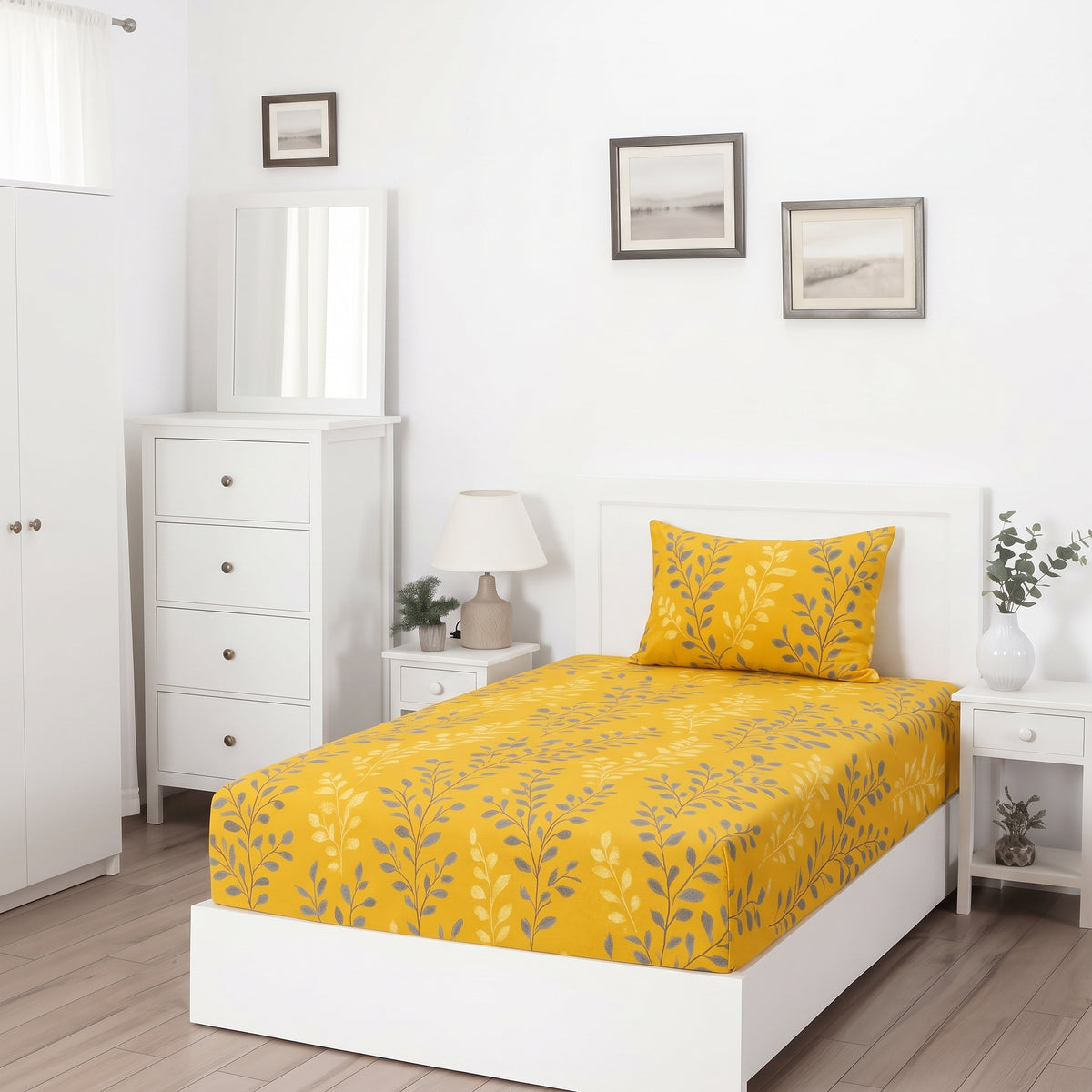 Yellow Tulip - SINGLE Fitted Bedsheet Set