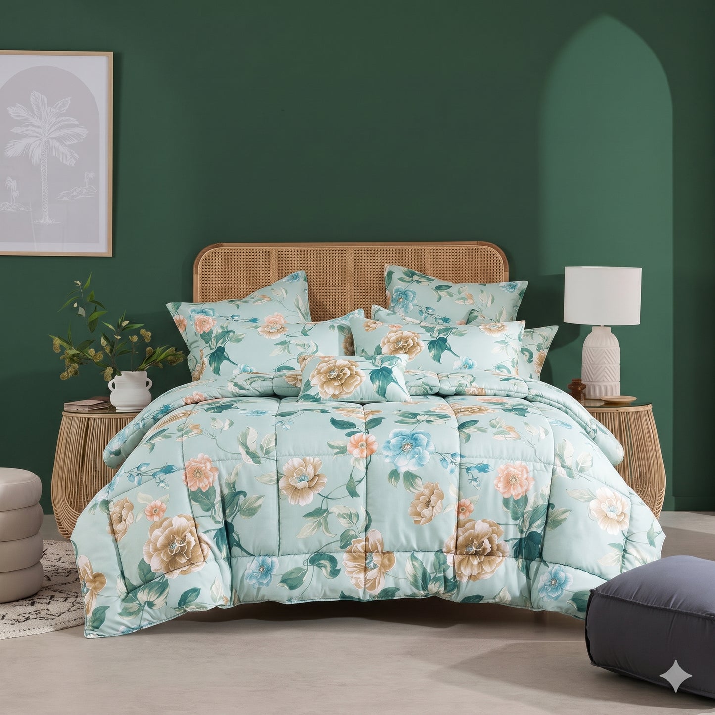 Verdant Bloom - 6pcs Premium Comforter Set