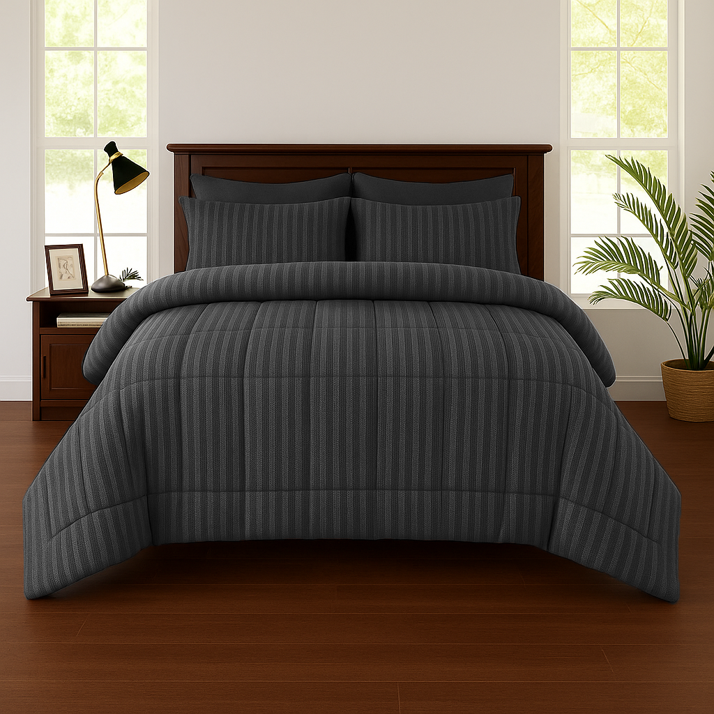 GREY STRIPE- Premium SUMMER 6pcs Comforter Set (LIGHT FILLING)