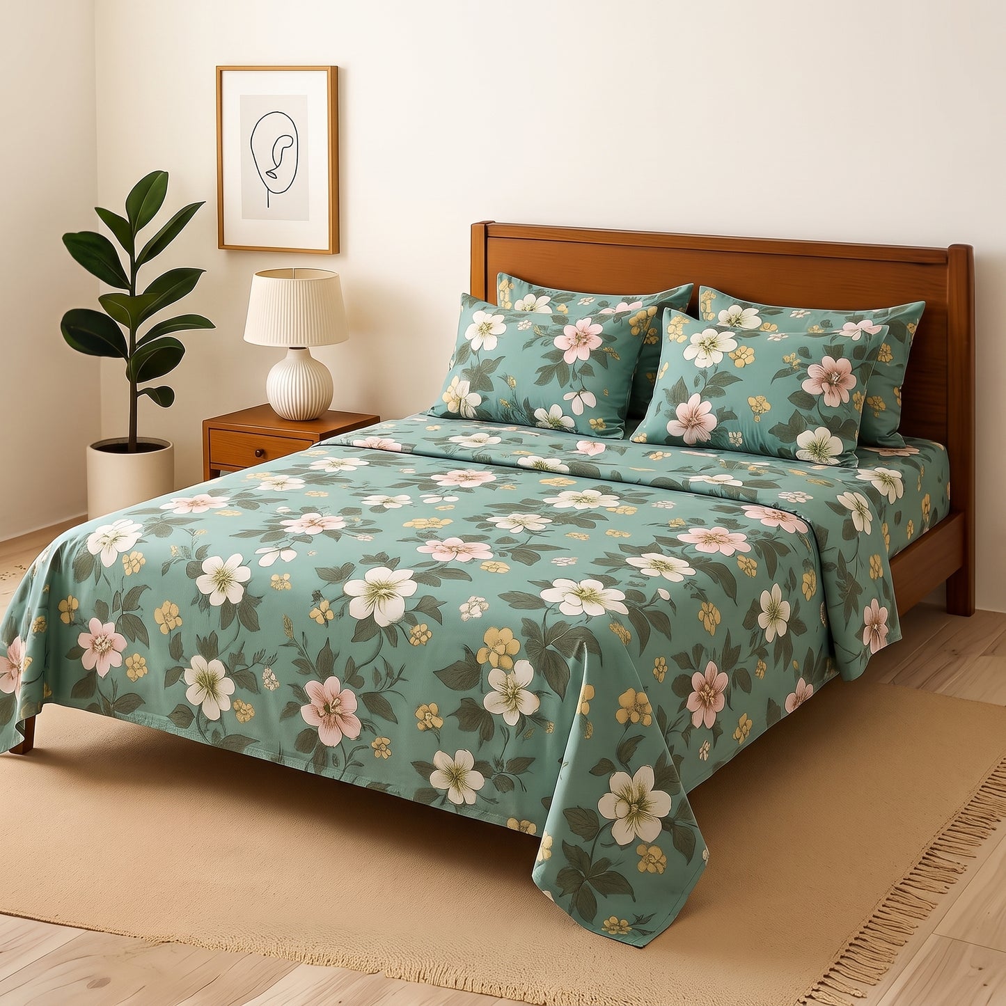 Grey Tulip - Bedsheet With 4 Pillow Covers