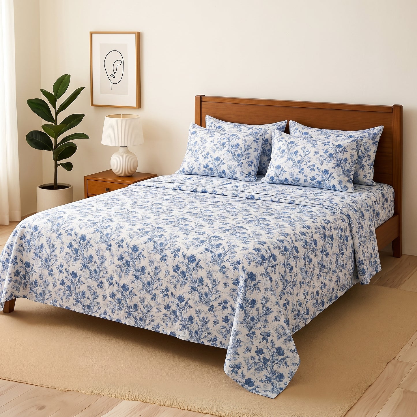 Blue Berry - Bedsheet With 4 Pillow Covers