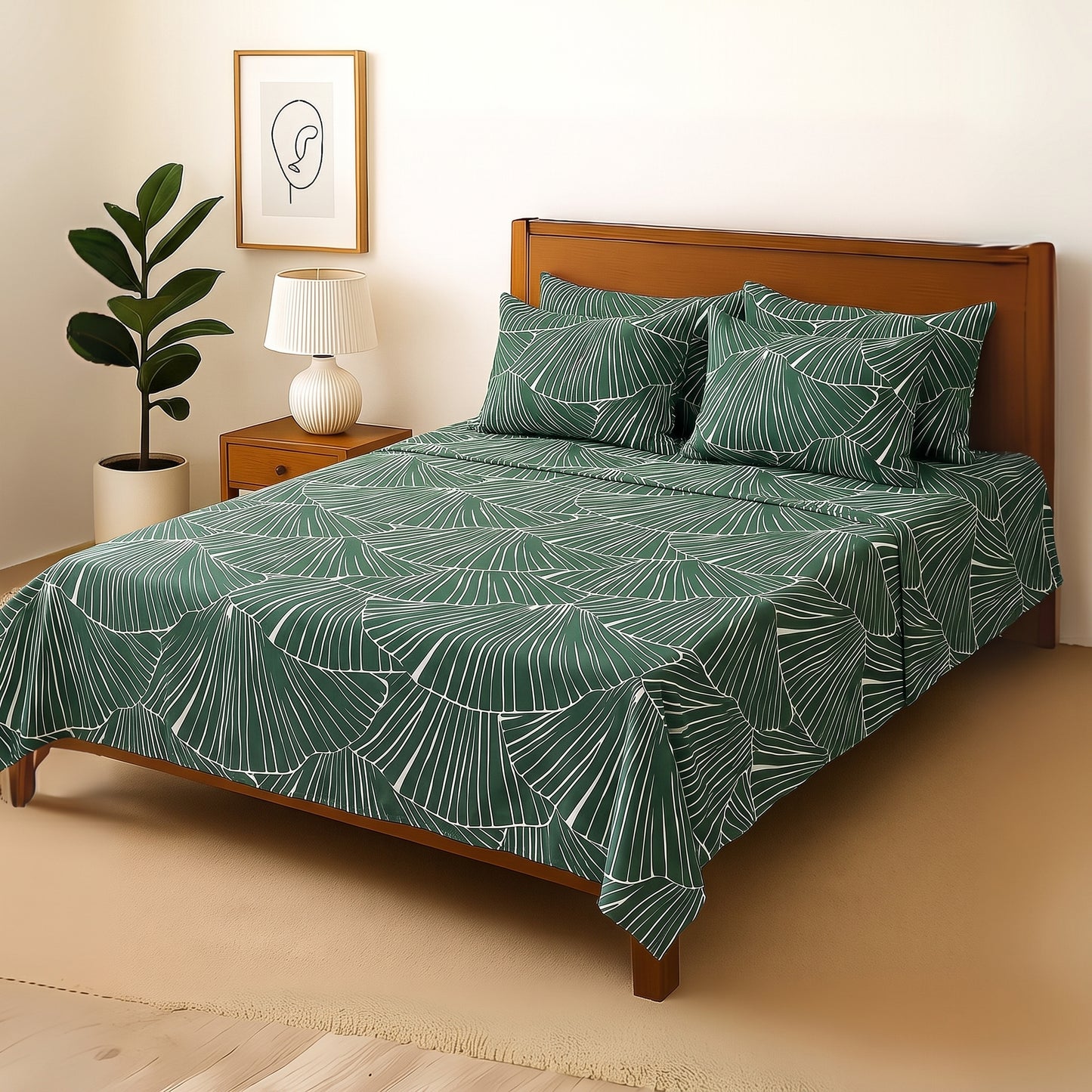 Verdant Fan - Bedsheet With 4 Pillow Covers
