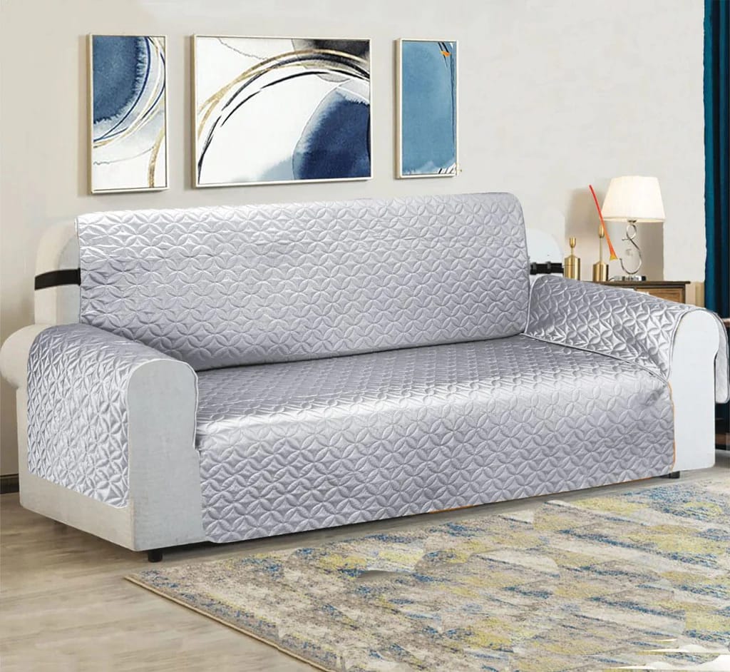 Ultrasonic Cotton Quilted Sofa Cover (SILVER)