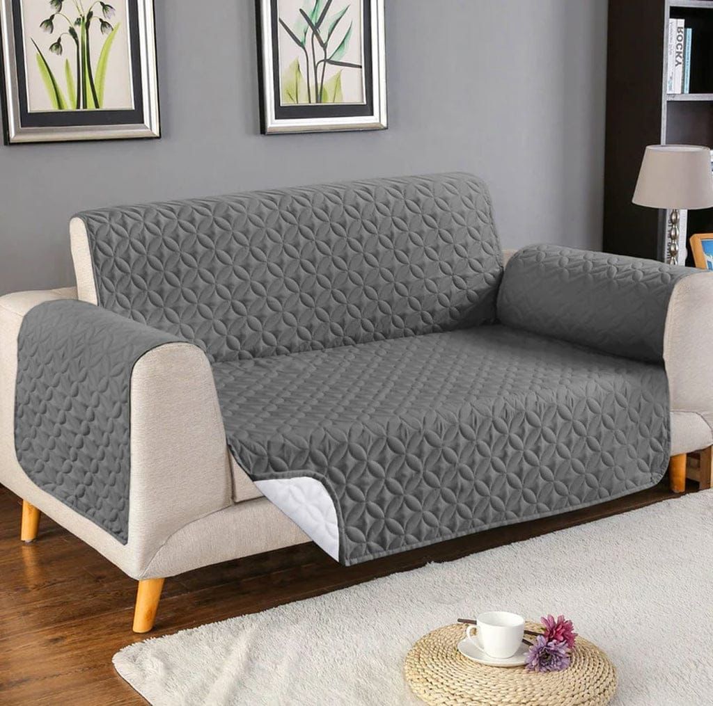Cotton Quilted Sofa Cover (Grey color)