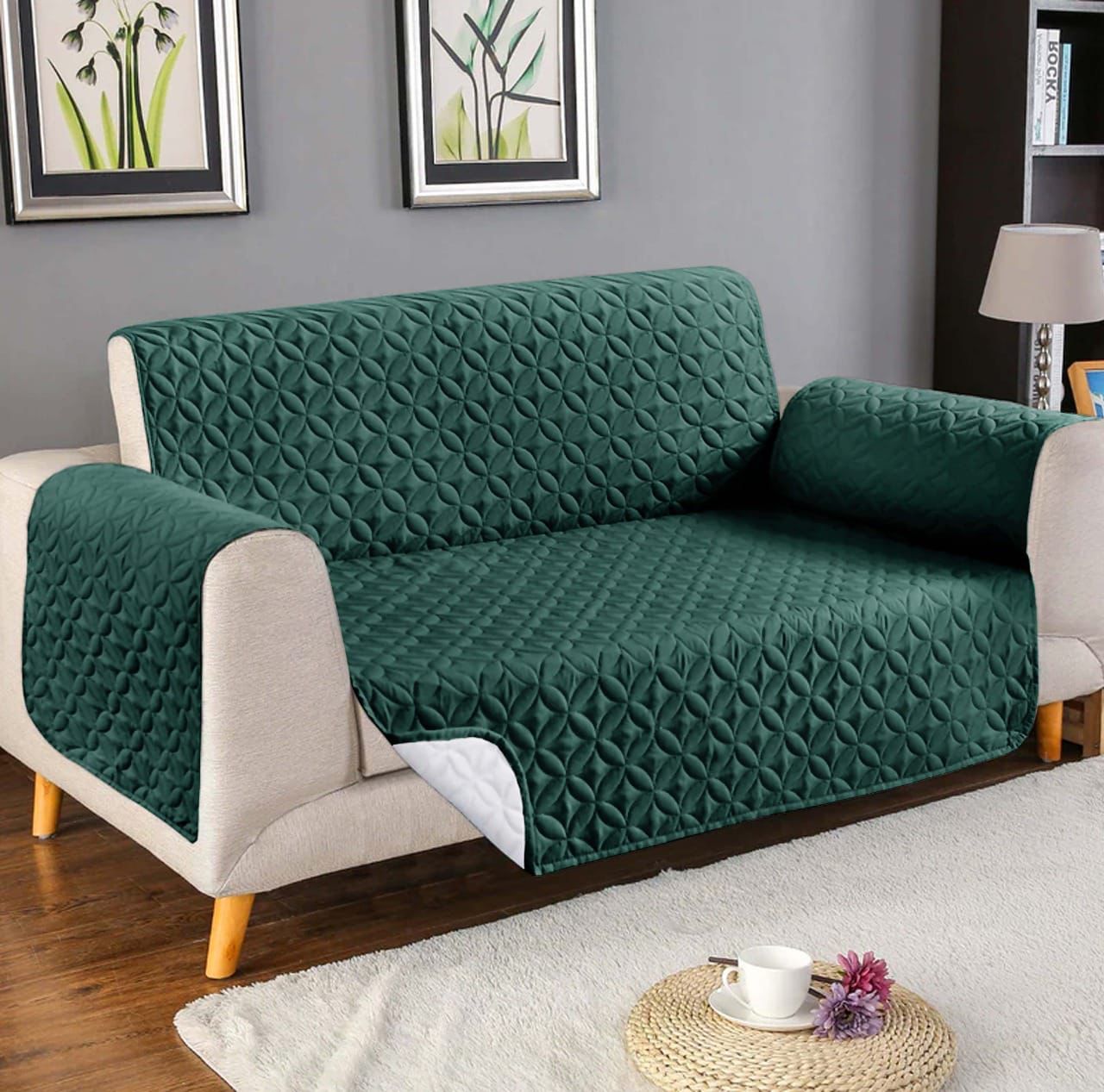 Cotton Quilted Sofa Cover (Green color)
