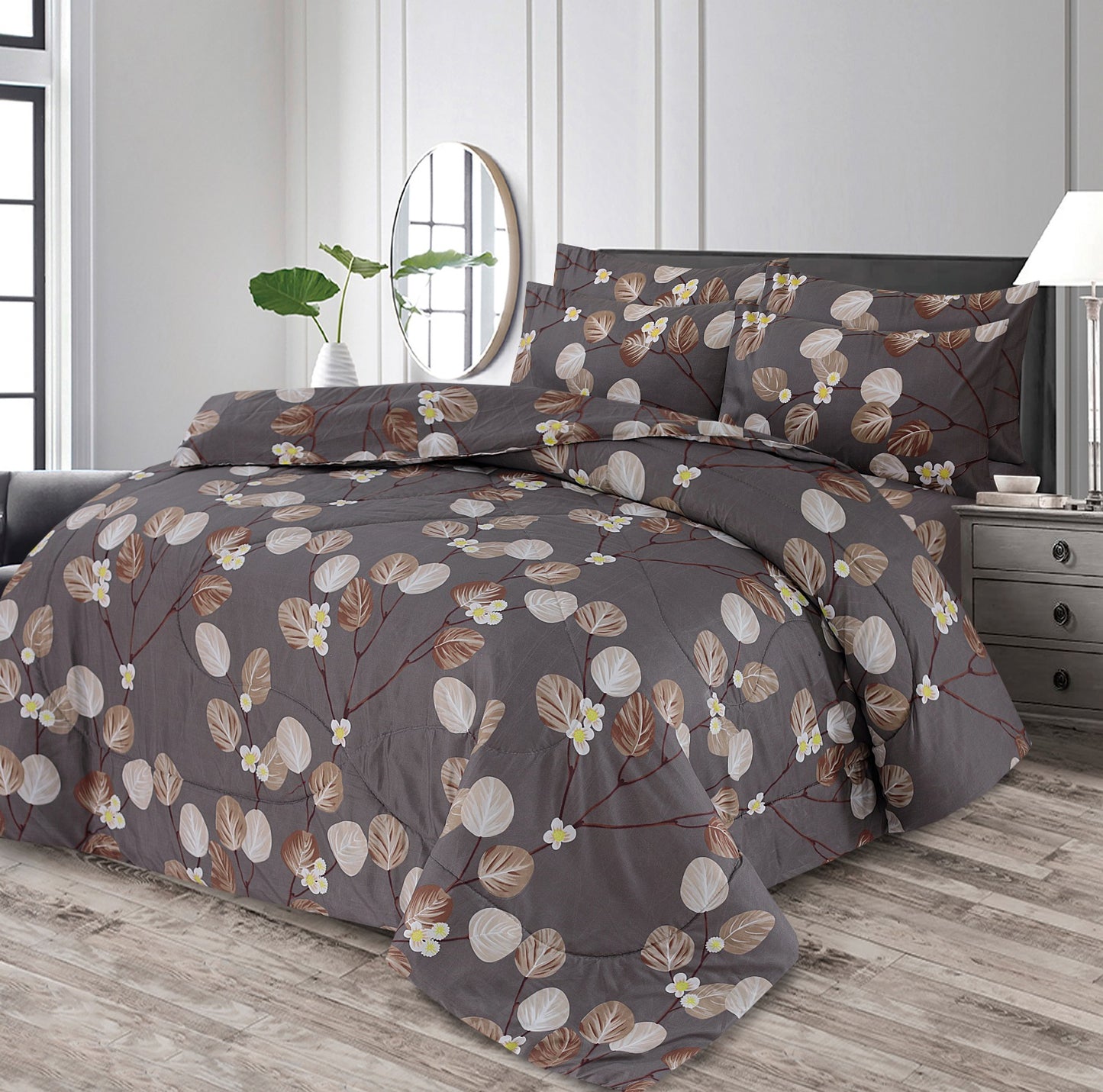 Brown Tulip- Premium Pure Cotton 6pcs Comforter Set