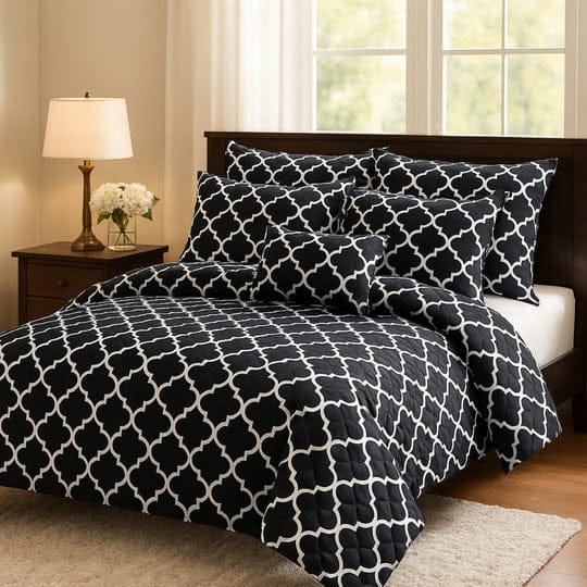 BLACK CHECK -8pcs Summer Comforter Set (Light Filling)