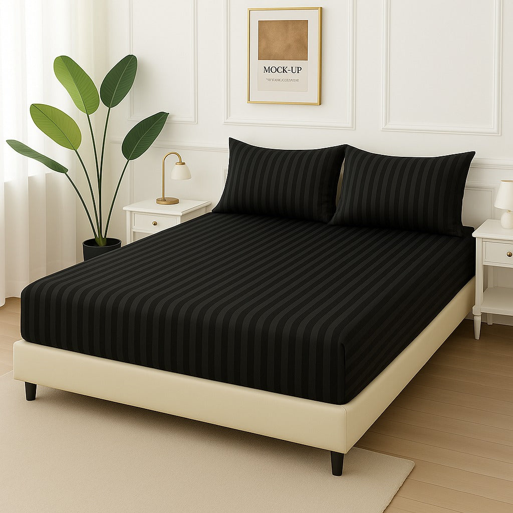 BLACK STRIPES- Fitted Bedsheet Set