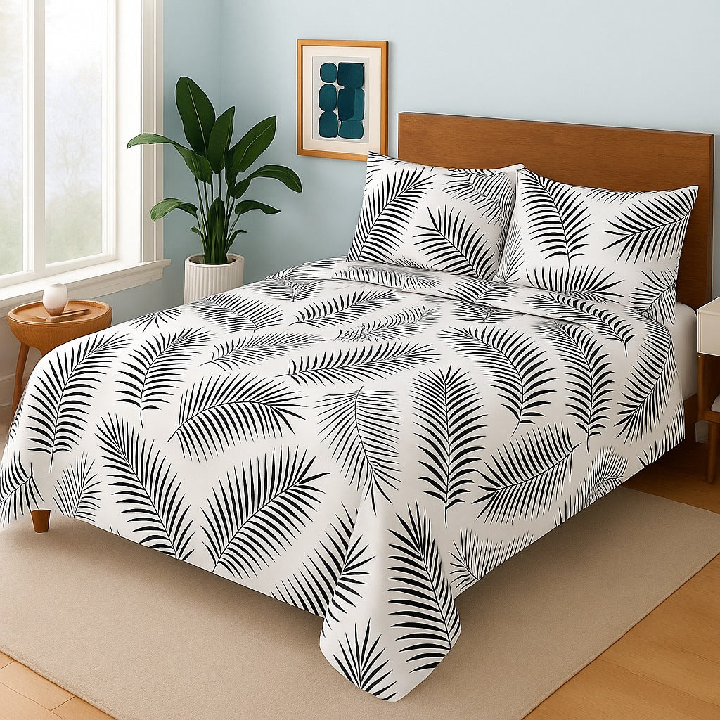 WHITE LEAVES- Bedsheet Set