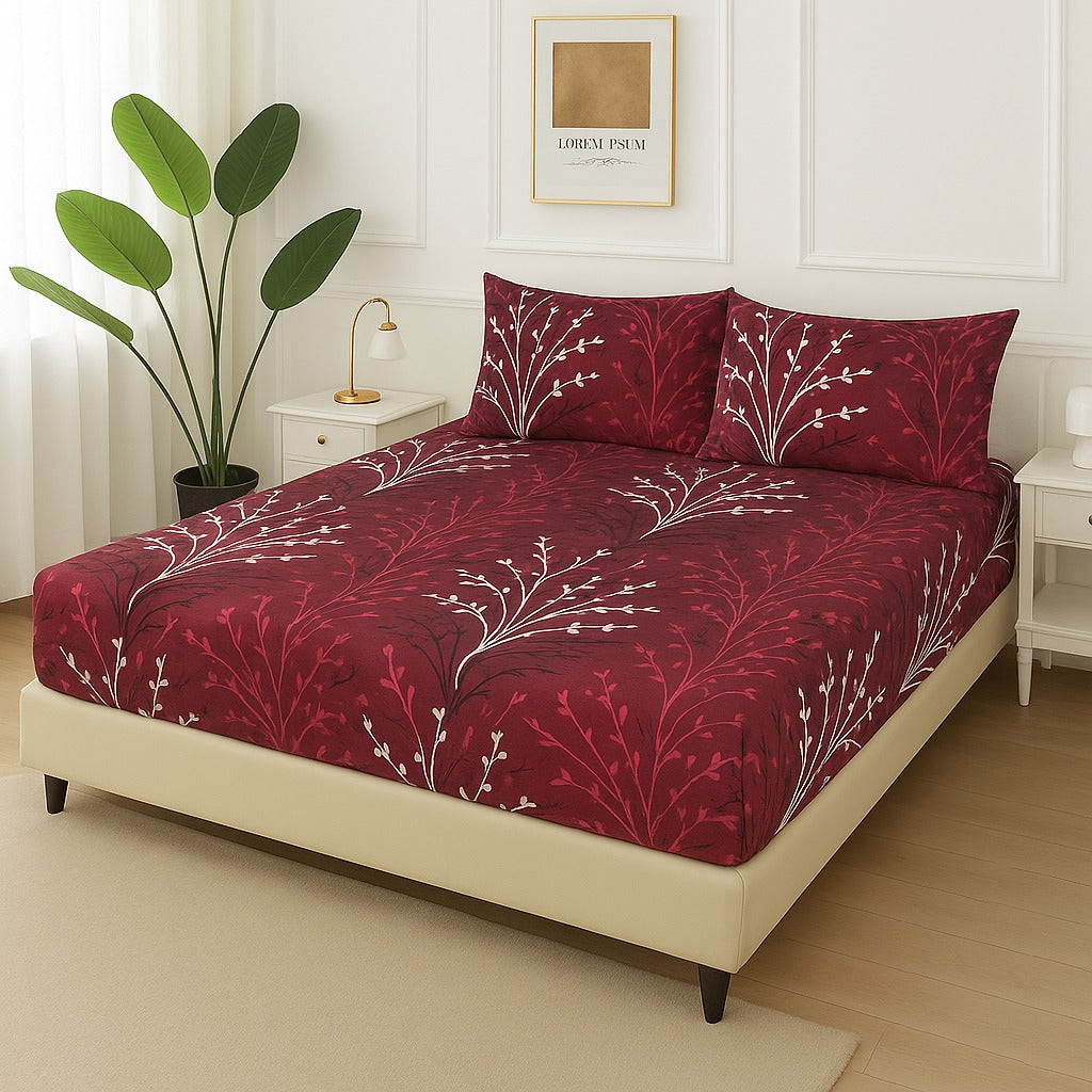 MAROON TEHNI- Fitted Bedsheet Set