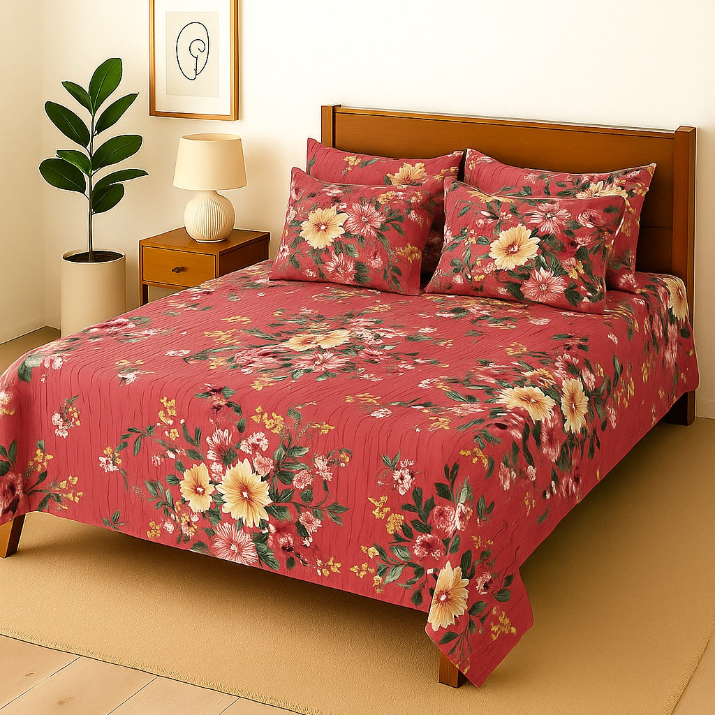 TEA FLOWER- Bedsheet With 4 Pillow Covers