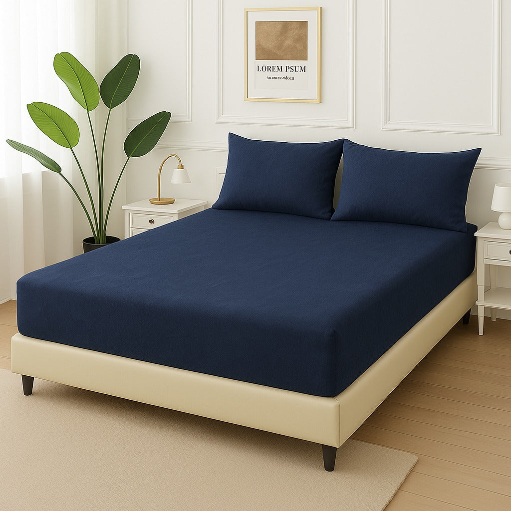 BLUE PLAIN- Fitted Bedsheet Set