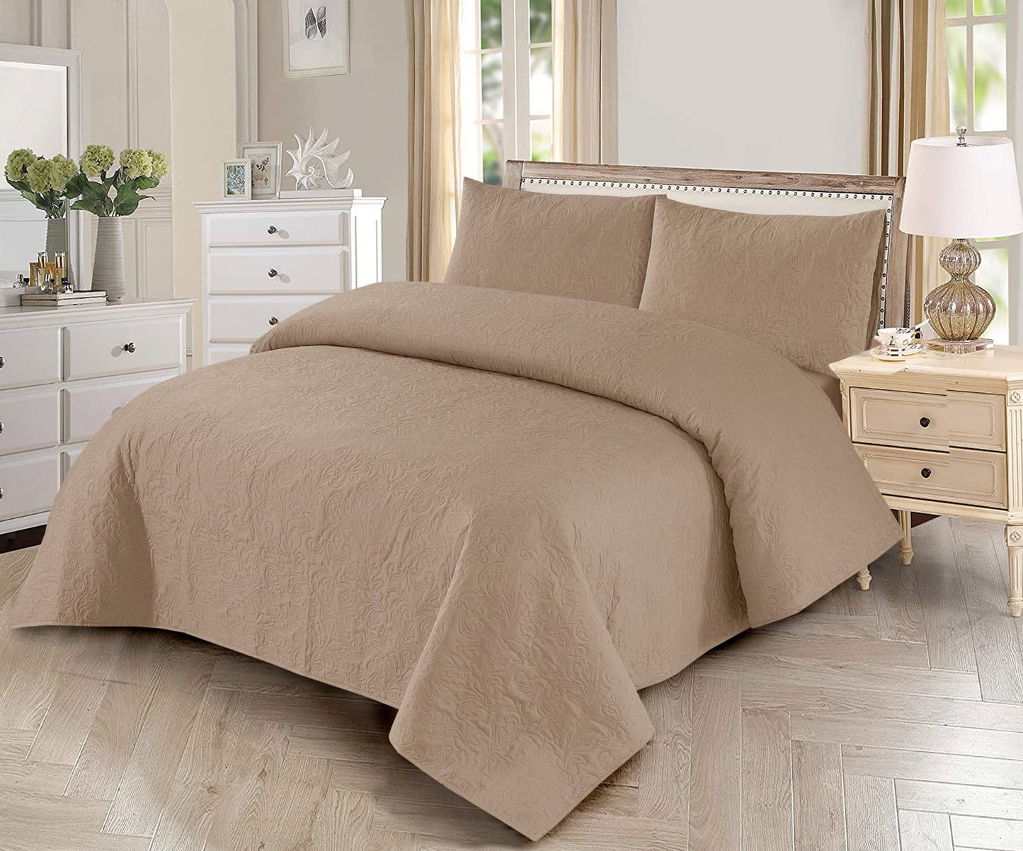 3pcs BEDSPREAD Set (Light Filling) - Beige Plain