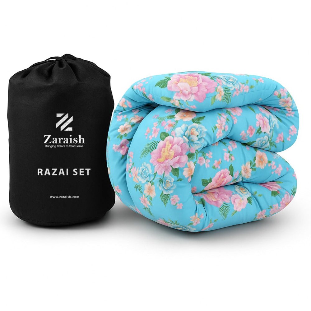 BLUE FLOWERY - WINTER RAZAI Set (HEAVY FILLING) - Zaraish.com