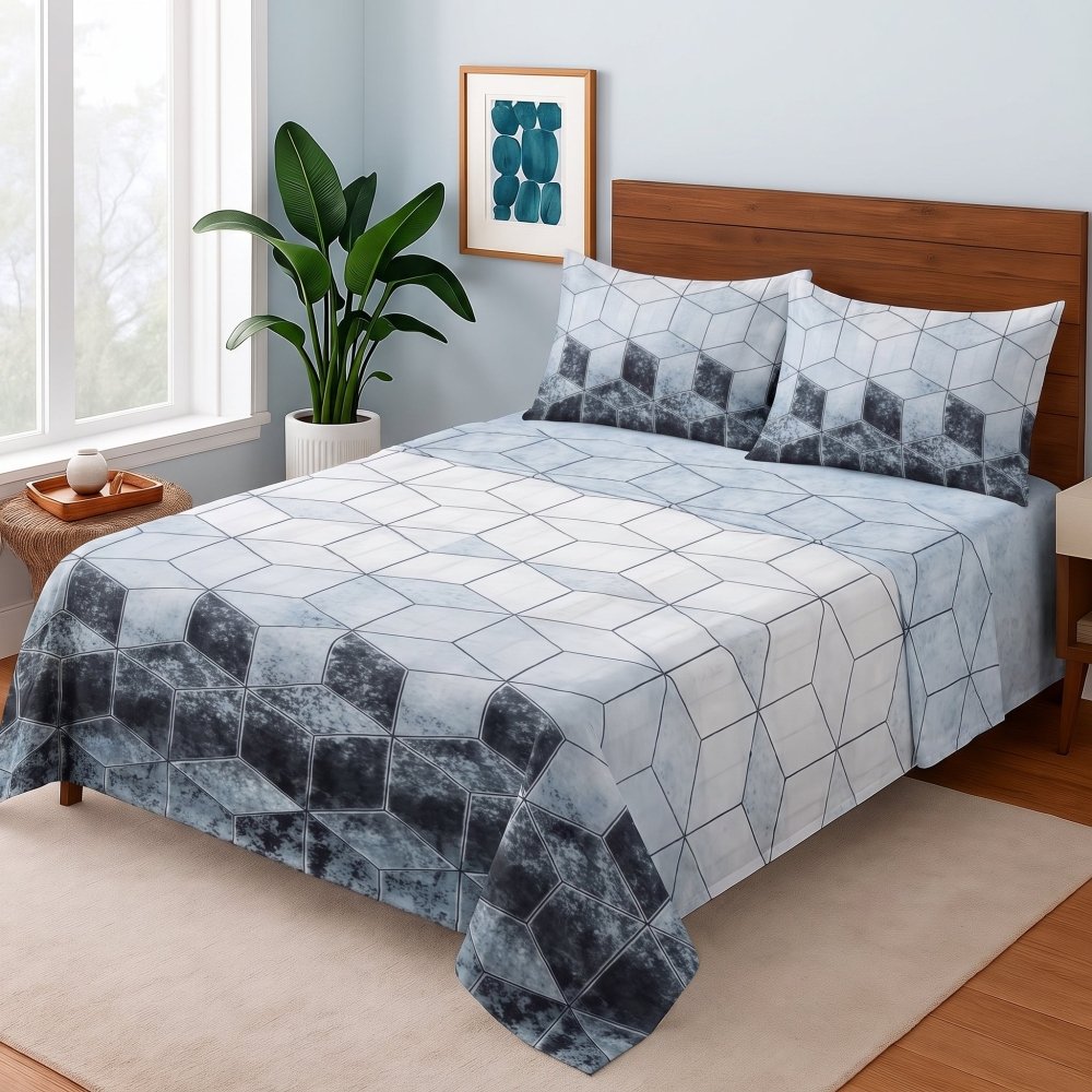 Blue Prism Grid - Bedsheet Set - Zaraish.com