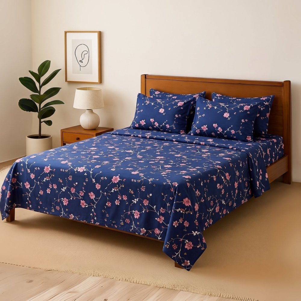 Blue Tulip - Bedsheet With 4 Pillow Covers - Zaraish.com