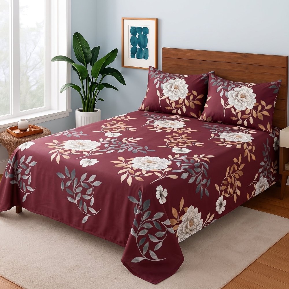 Burgundy Botanica - Bedsheet Set - Zaraish.com
