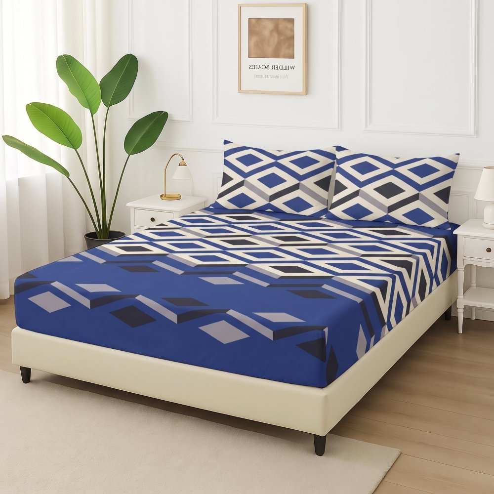 Cobalt Diamond Wave - Fitted Bedsheet Set - Zaraish.com