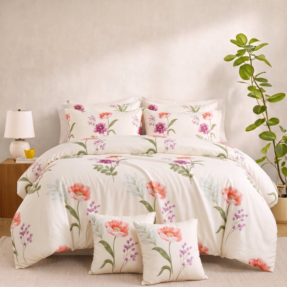 Cream Blossom Tapestry - 8pcs Quilt Cover Set (Without Filling) - Zaraish.com