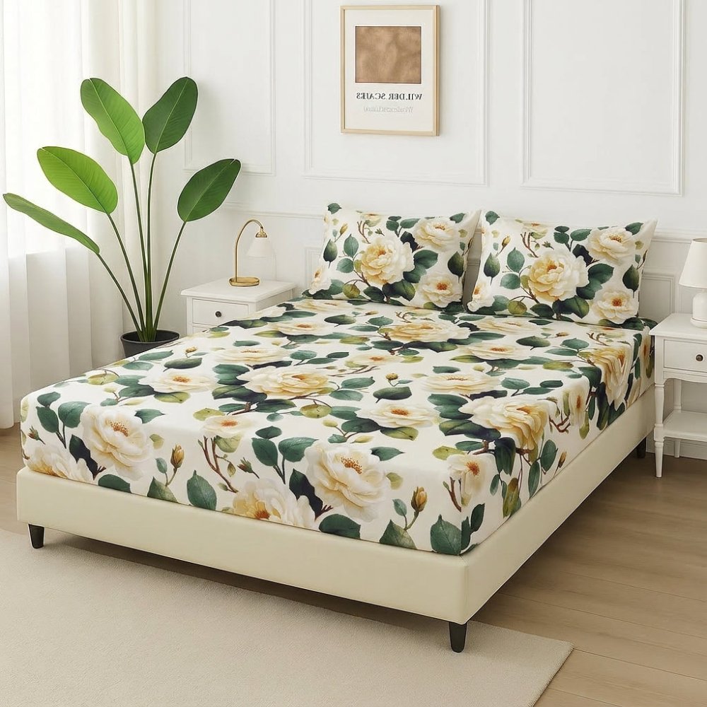 Cream Elegance - Fitted Bedsheet Set - Zaraish.com
