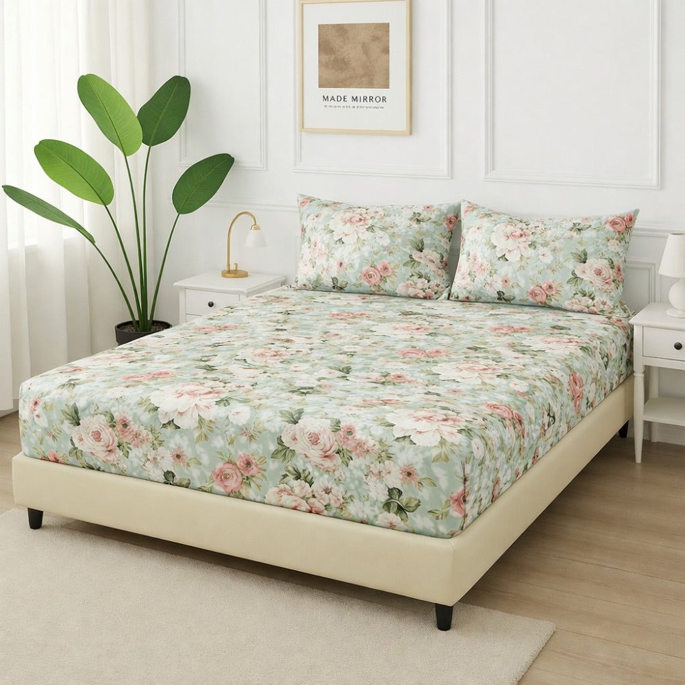 Green FLower - Fitted Bedsheet Set - Zaraish.com