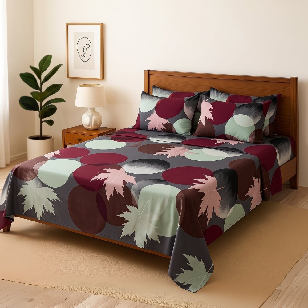 Maroon Circle - Bedsheet With 4 Pillow Covers - Zaraish.com