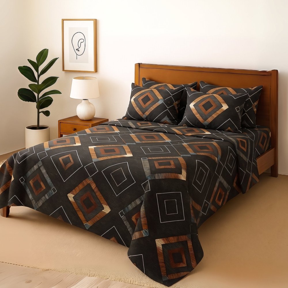 Multi Square - Bedsheet With 4 Pillow Covers - Zaraish.com
