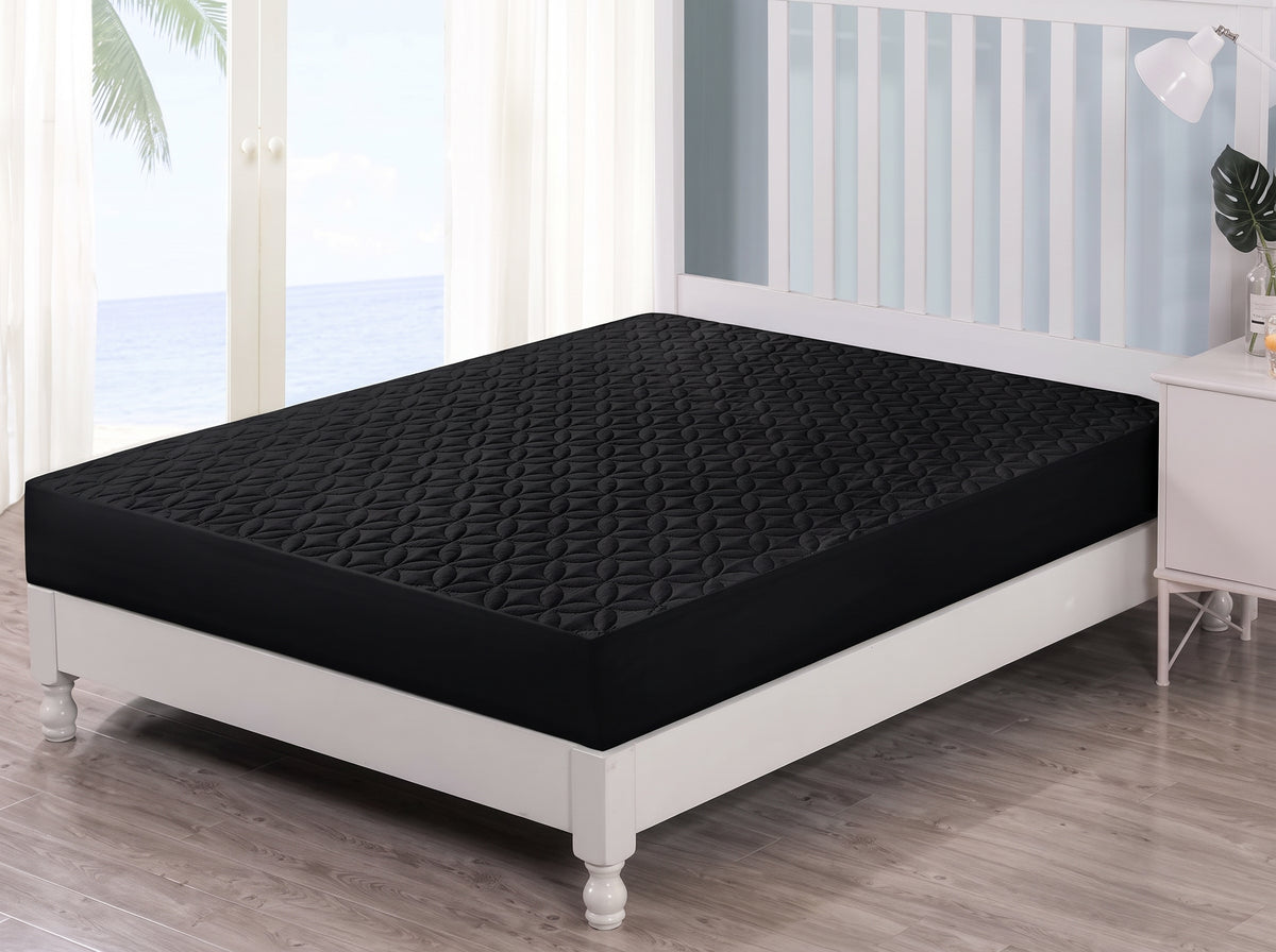 Quilted Waterproof Mattress Protector- Black
