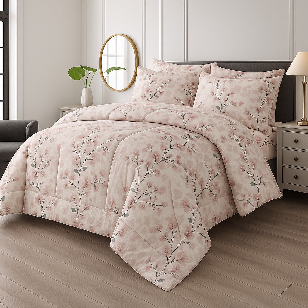 Pink Tehni- 7pcs Summer Comforter Set (Light Filling)