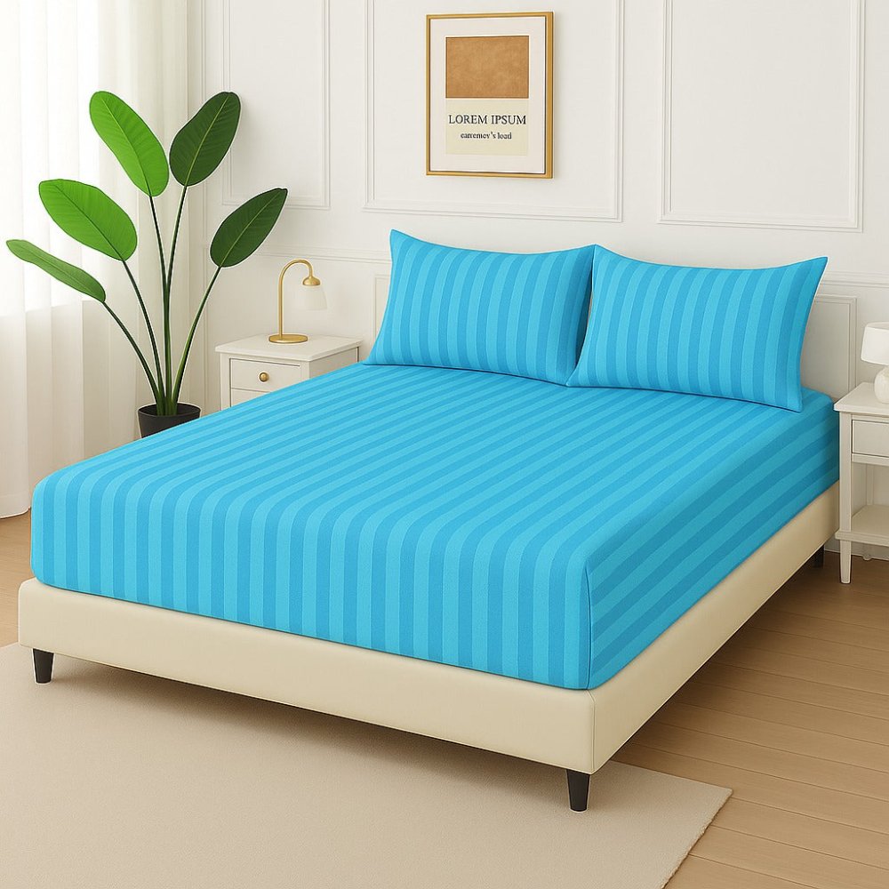 Sky Blue Stripe - Fitted Bedsheet Set - Zaraish.com