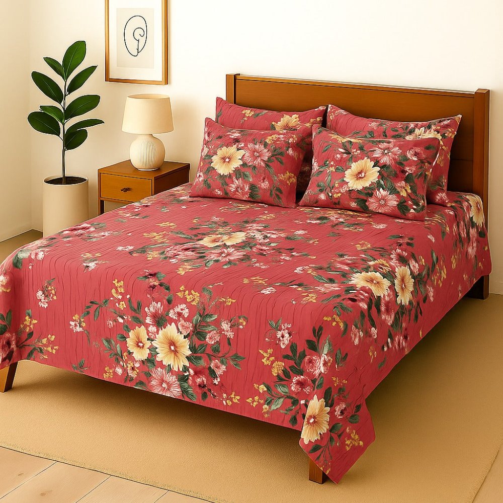 TEA FLOWER - Bedsheet With 4 Pillow Covers - Zaraish.com
