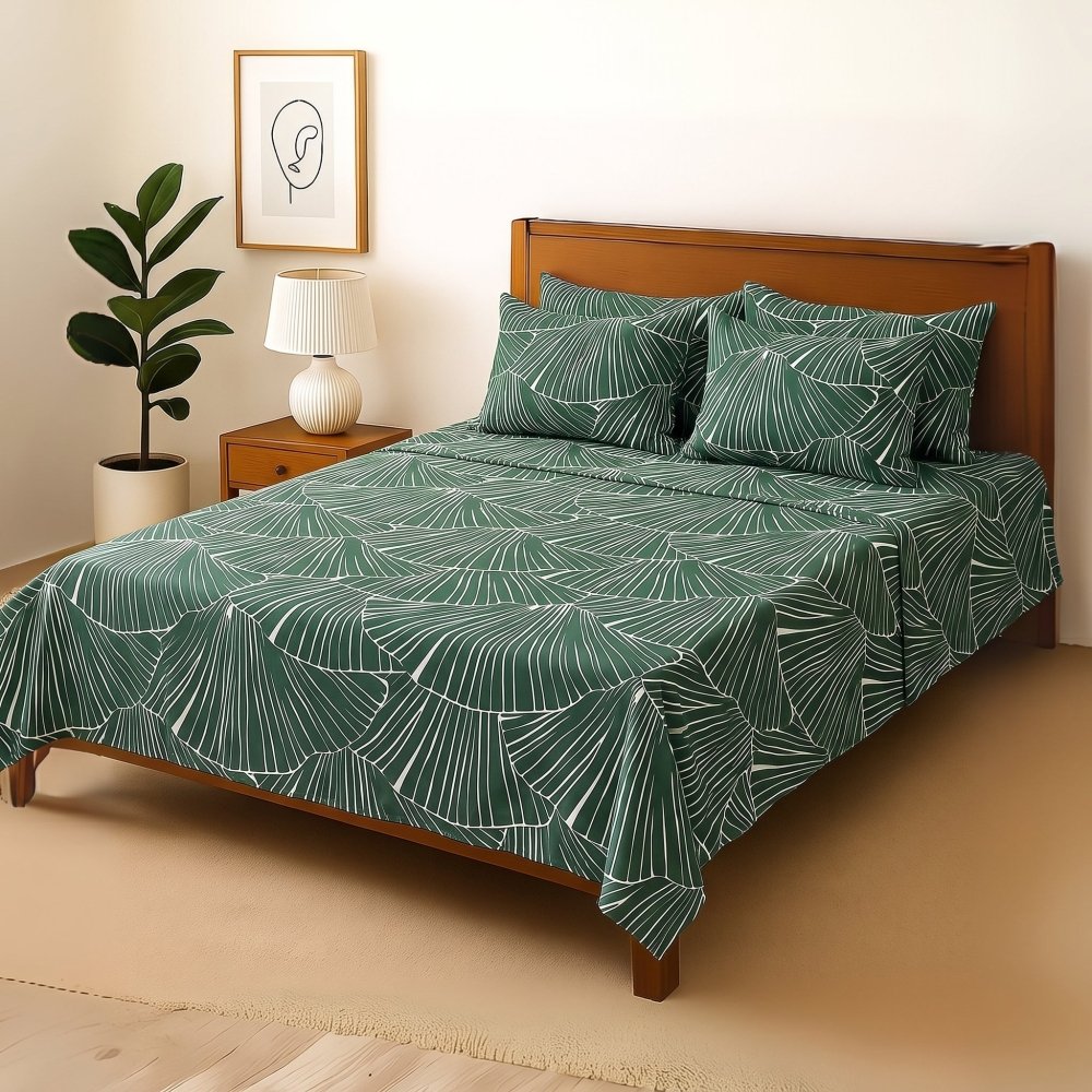 Verdant Fan - Bedsheet With 4 Pillow Covers - Zaraish.com