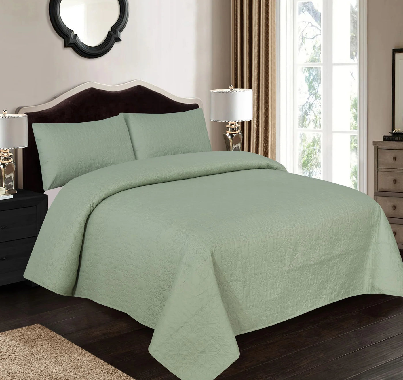 Light Green Plain- 3 PCS Summer Comforter Set (Light Filling)