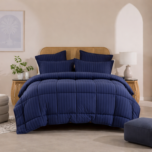 BLUE STRIPE- Premium SUMMER 6pcs Comforter Set (LIGHT FILLING)