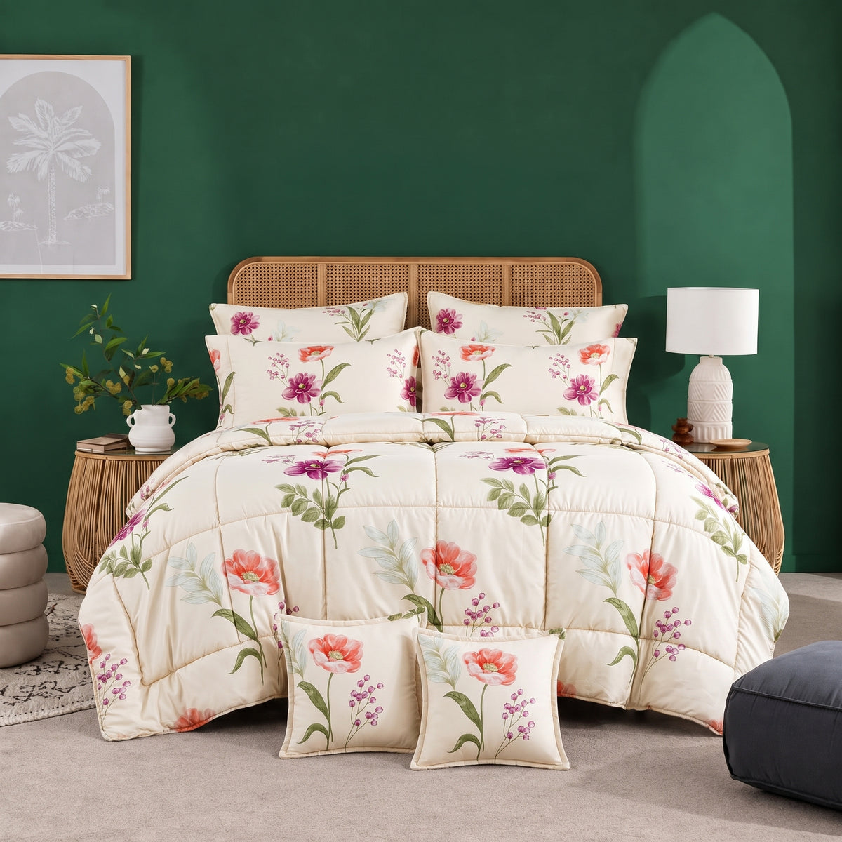 Cream Blossom Tapestry - 8pcs Premium Comforter Set