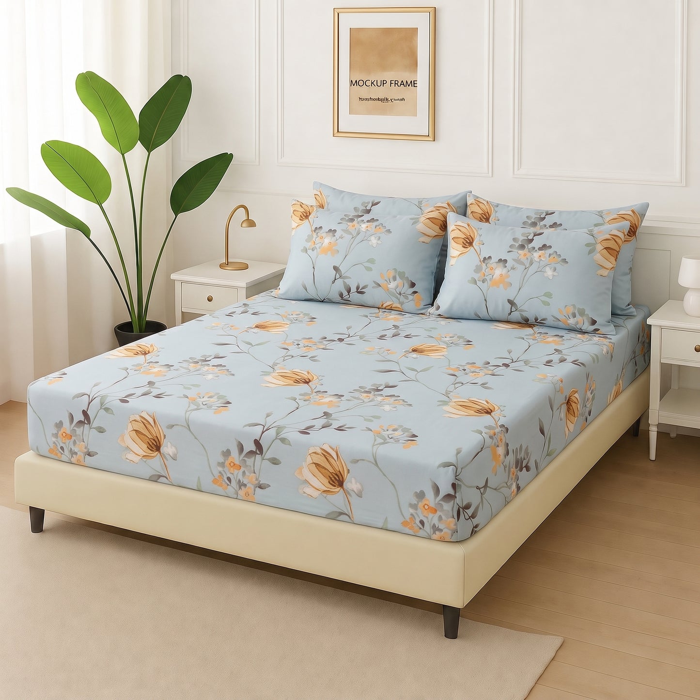 Skyline Flora - Fitted Bedsheet With 4 Pillow Covers