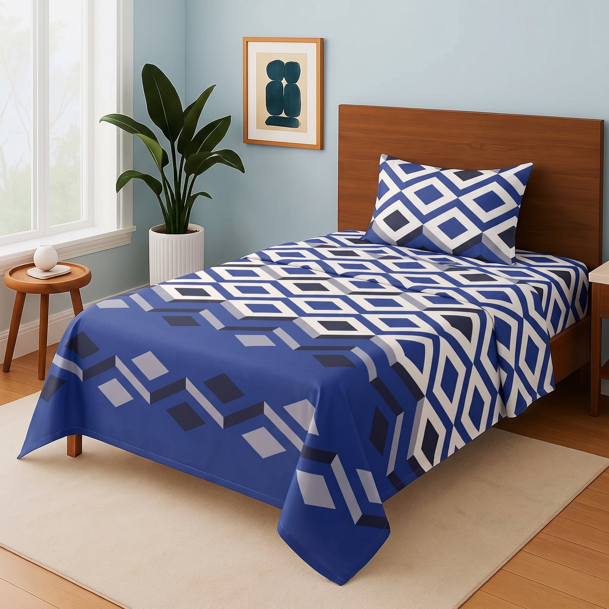 Cobalt Diamond Wave  - Single Bedsheet Set