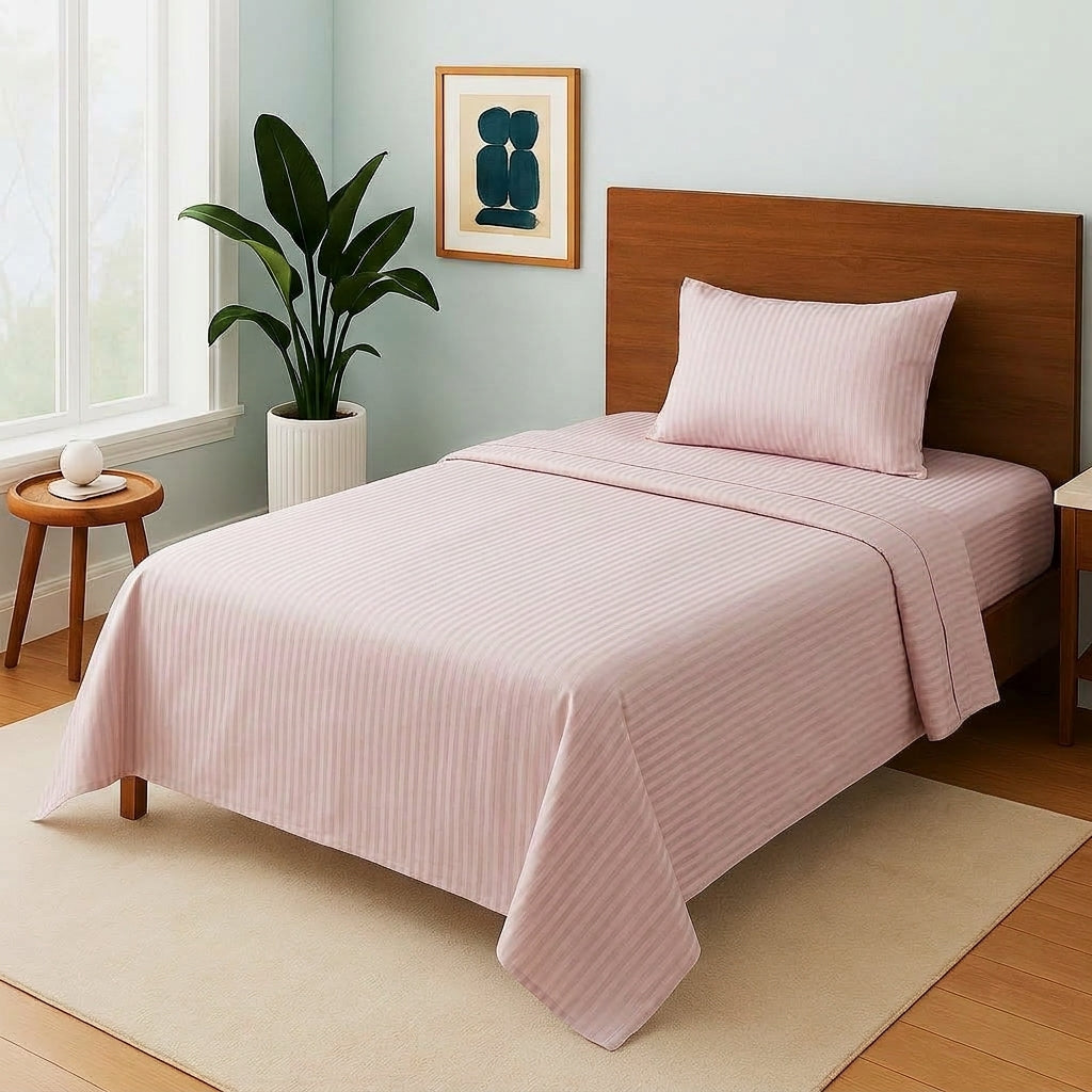 Baby Pink Stripe - Single Bedsheet Set