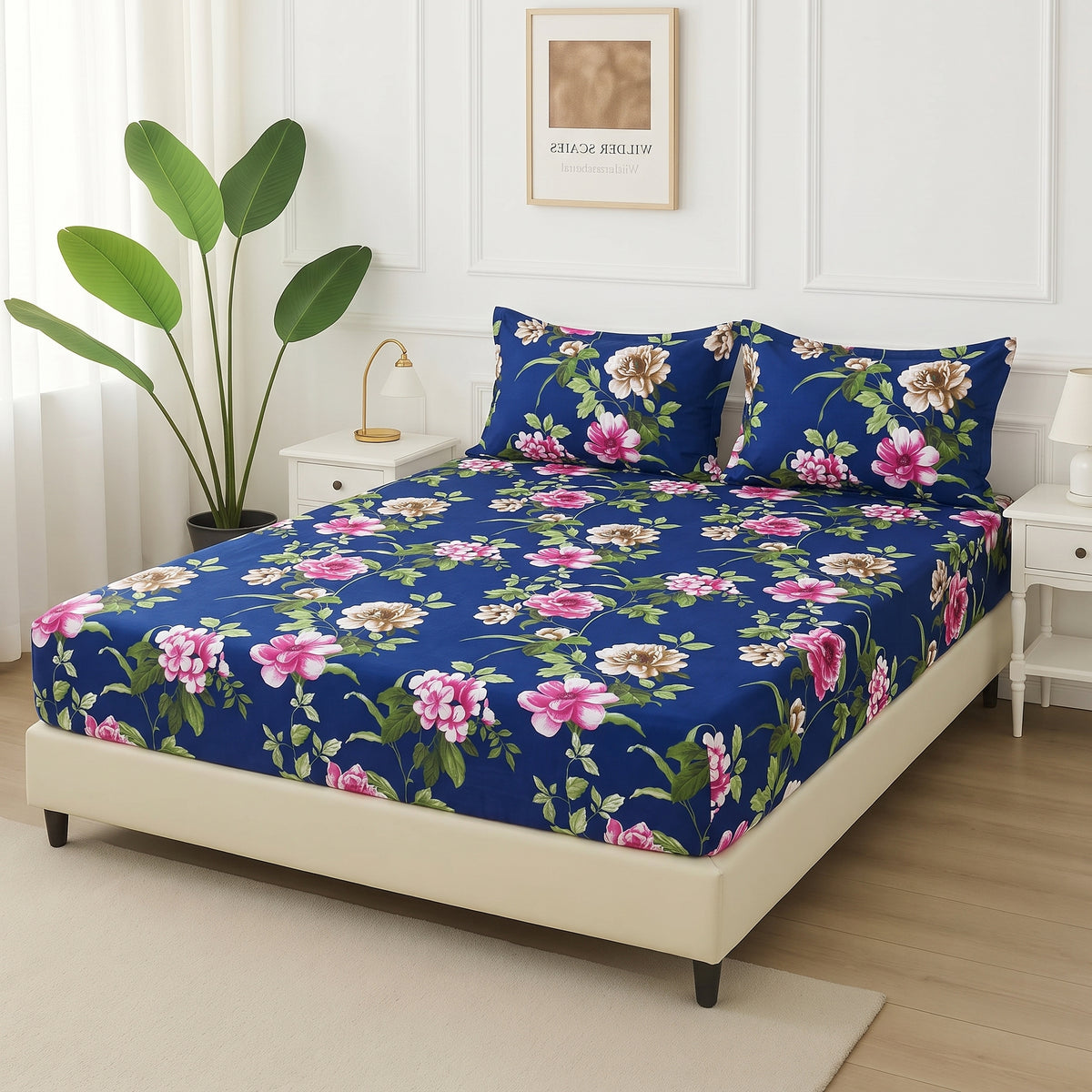 Royal Blue Blossom - Fitted Bedsheet Set