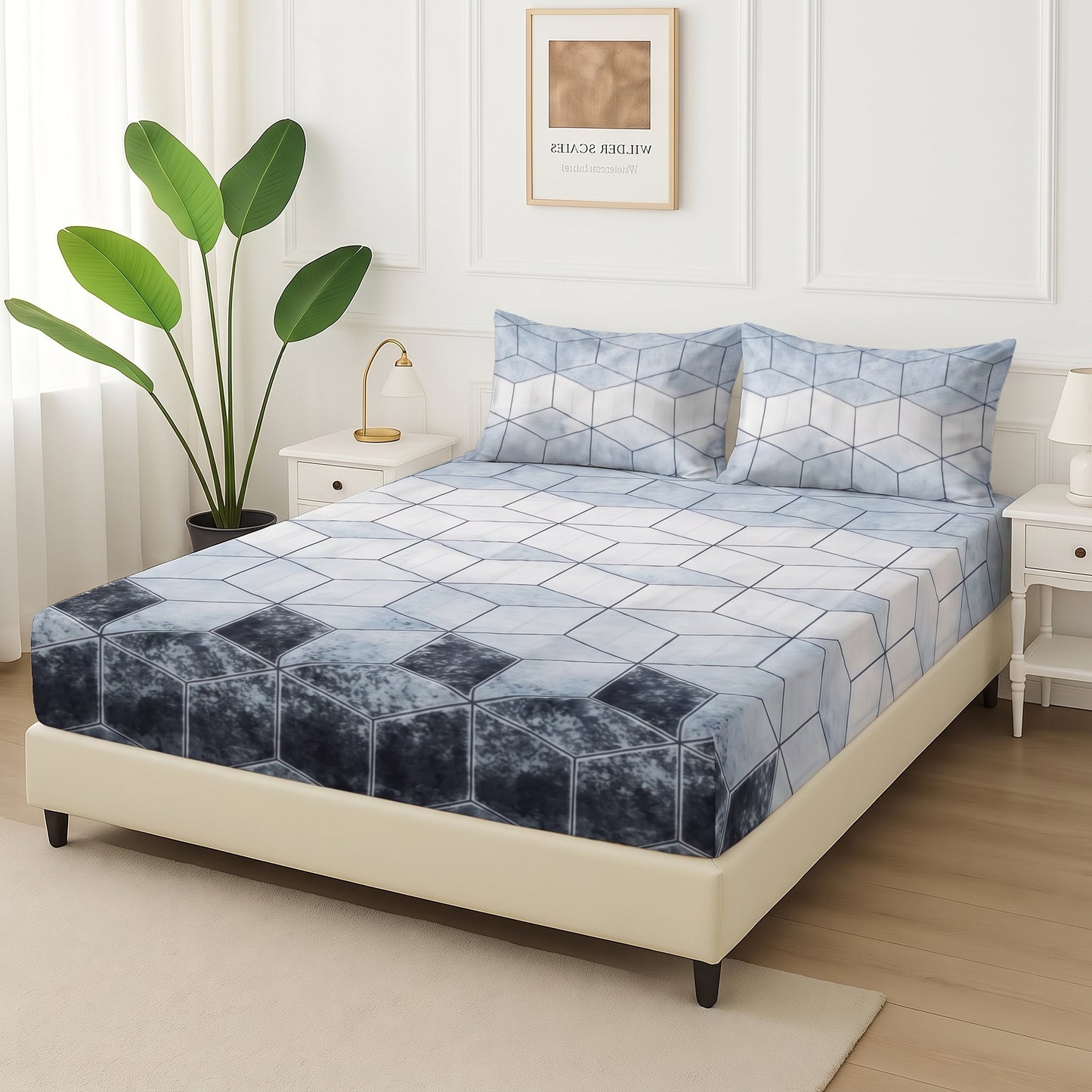 Blue Prism Grid - Fitted Bedsheet Set