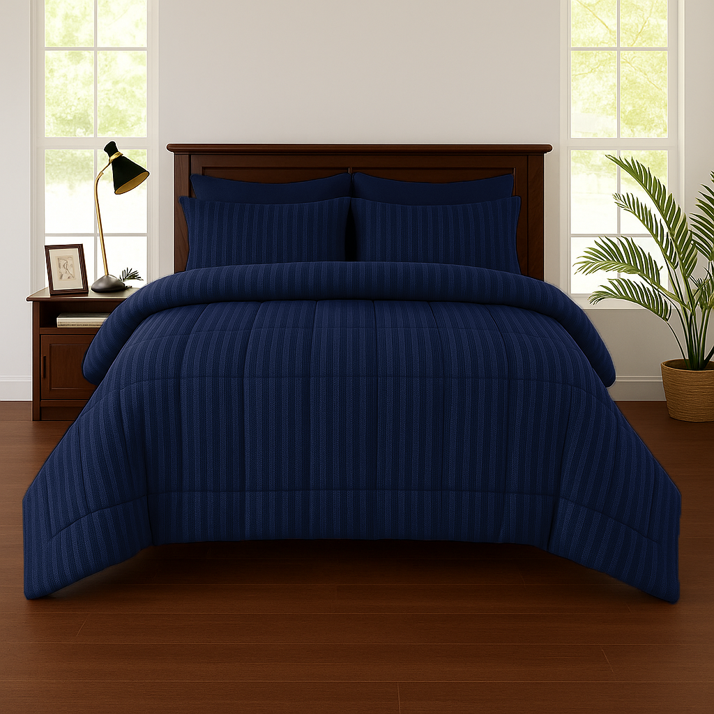 BLUE STRIPE- Premium SUMMER 6pcs Comforter Set (LIGHT FILLING)