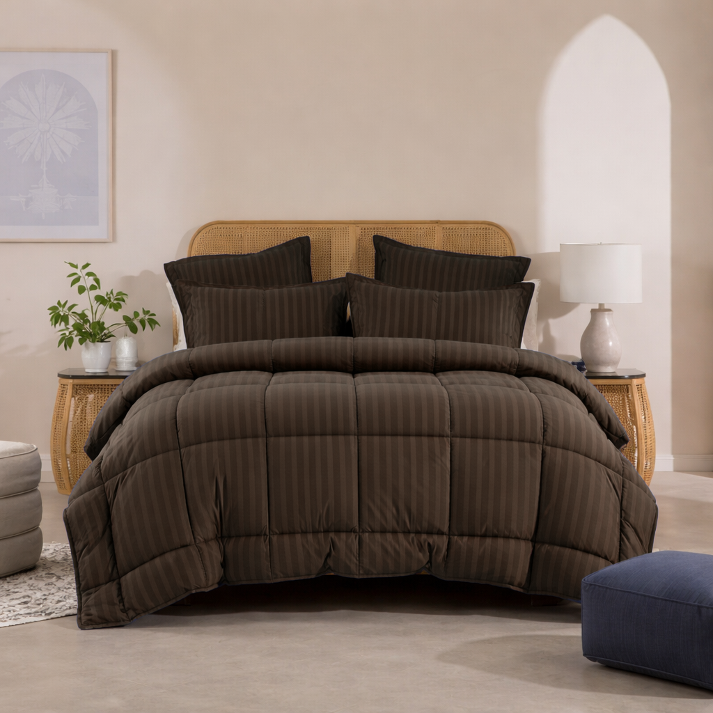 BROWN STRIPE- Premium SUMMER 6pcs Comforter Set (LIGHT FILLING)