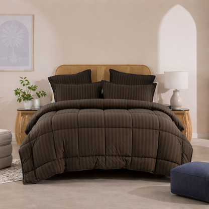 BROWN STRIPE- Premium SUMMER 6pcs Comforter Set (LIGHT FILLING)
