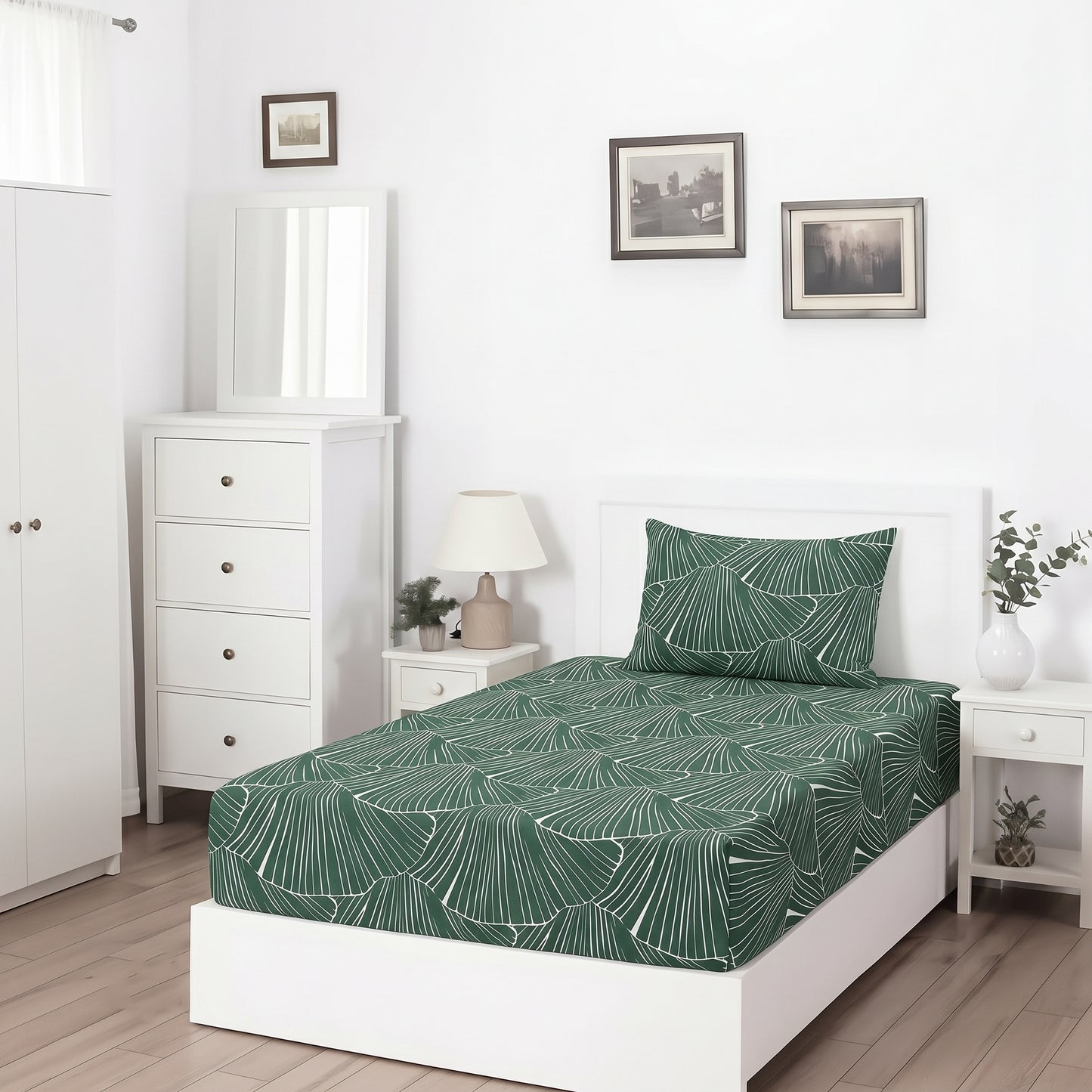 Verdant Fan - SINGLE Fitted Bedsheet Set